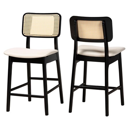 Baxton Studio Dannon Mid-Century Modern Cream Fabric and Black Finished Wood 2-Piece Counter Stool Set, PR 235-2PC-13308-ZORO